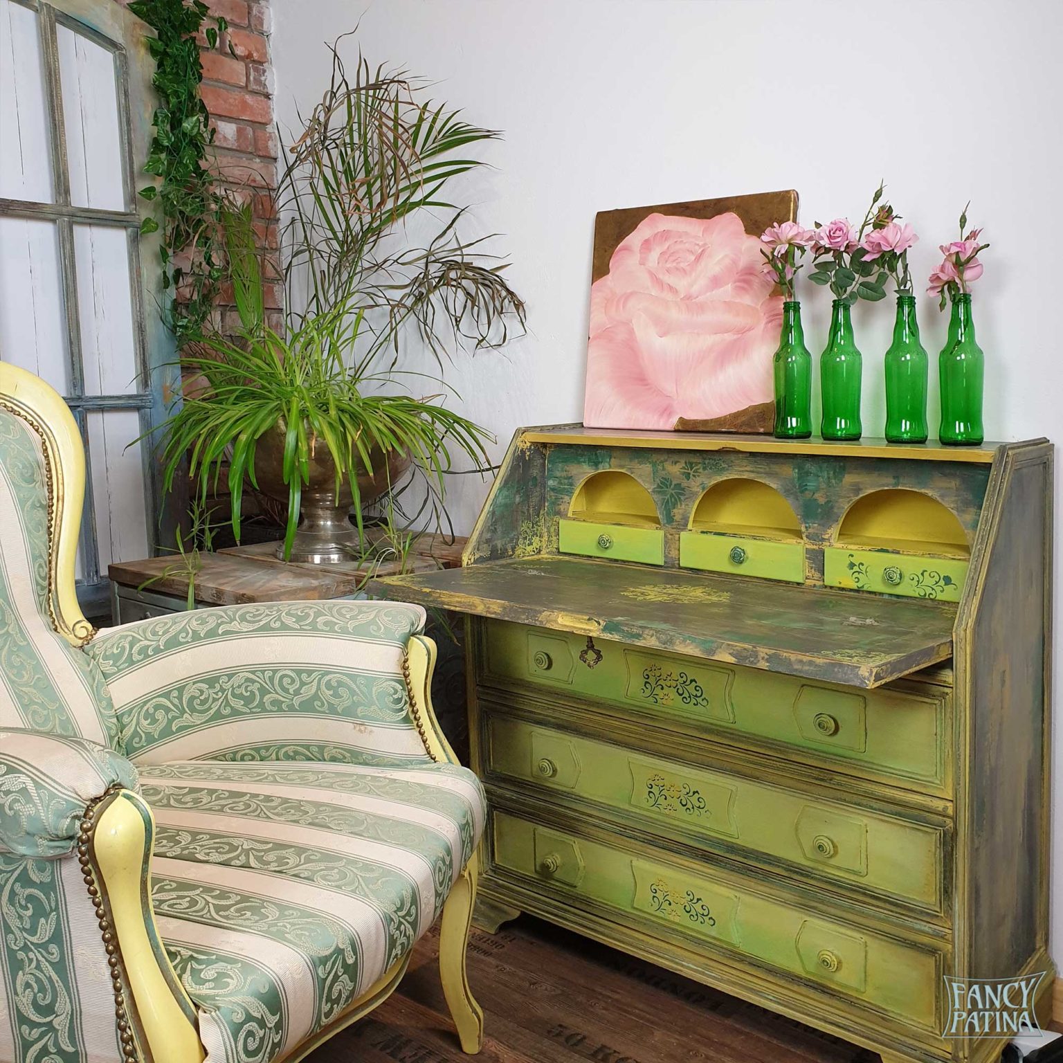 FRENCH MORNING | Vintage-Sekretär in Gelb-Grün - FANCY PATINA